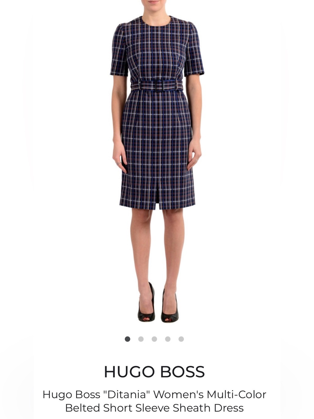 Hugo Boss Ditania Multi-Color Belted Short Sleeve Sheath Dress Size 8  (#444)